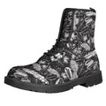 Black And White Tropical Palm Leaf Print Lace-Up Boots