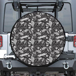 Black And White Tropical Palm Leaf Print Leather Spare Tire Cover
