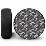 Black And White Tropical Palm Leaf Print Leather Spare Tire Cover