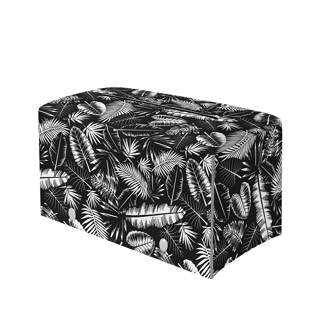 Black And White Tropical Palm Leaf Print Leather Tissue Box Cover