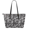 Black And White Tropical Palm Leaf Print Leather Tote Bag