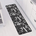 Black And White Tropical Palm Leaf Print Long Kitchen Mat