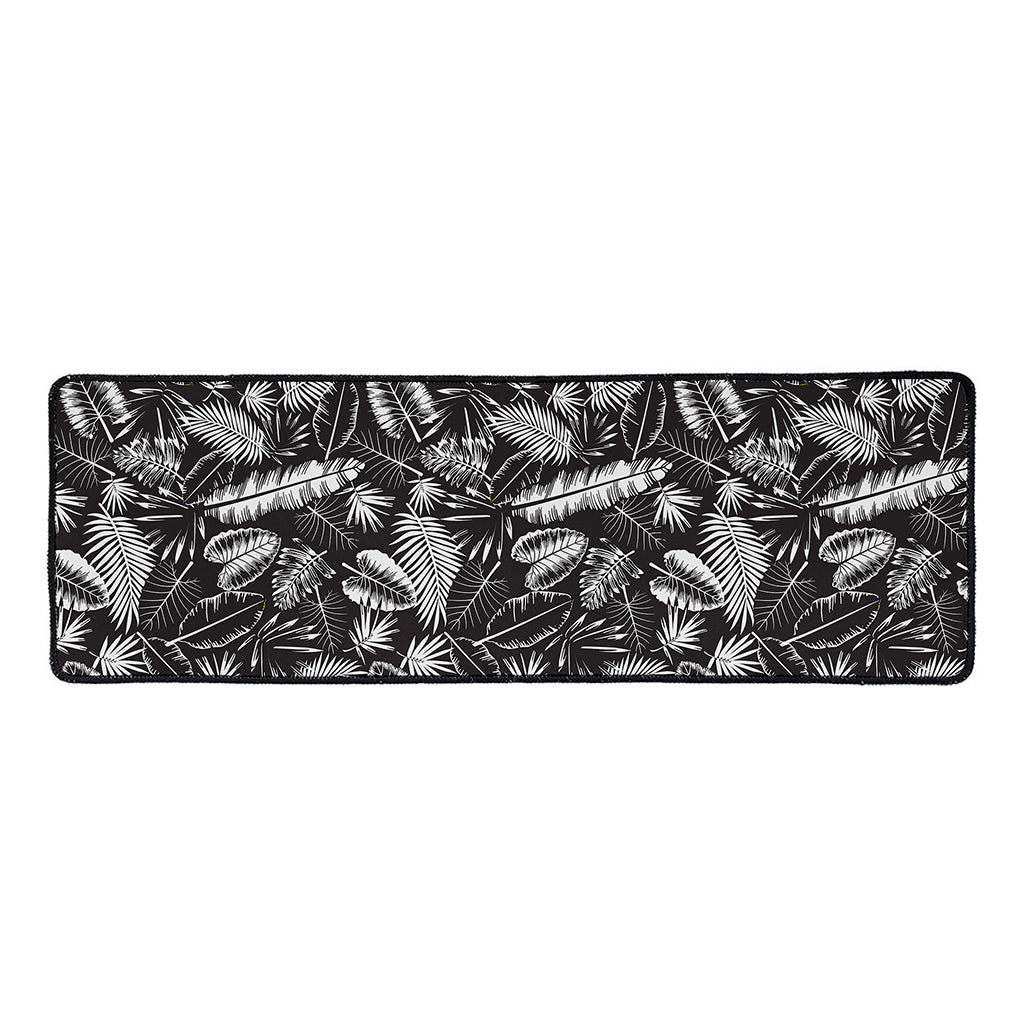 Black And White Tropical Palm Leaf Print Long Kitchen Mat