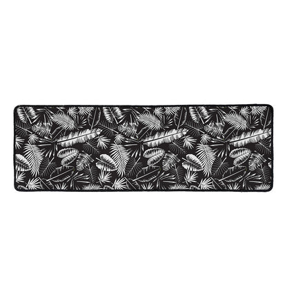 Black And White Tropical Palm Leaf Print Long Kitchen Mat