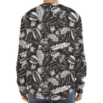 Black And White Tropical Palm Leaf Print Long Sleeve Baseball Jersey