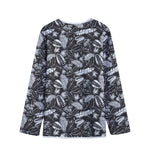 Black And White Tropical Palm Leaf Print Long Sleeve Short Coat