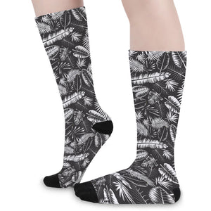 Black And White Tropical Palm Leaf Print Long Socks