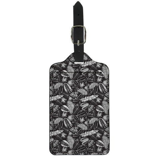 Black And White Tropical Palm Leaf Print Luggage Tag