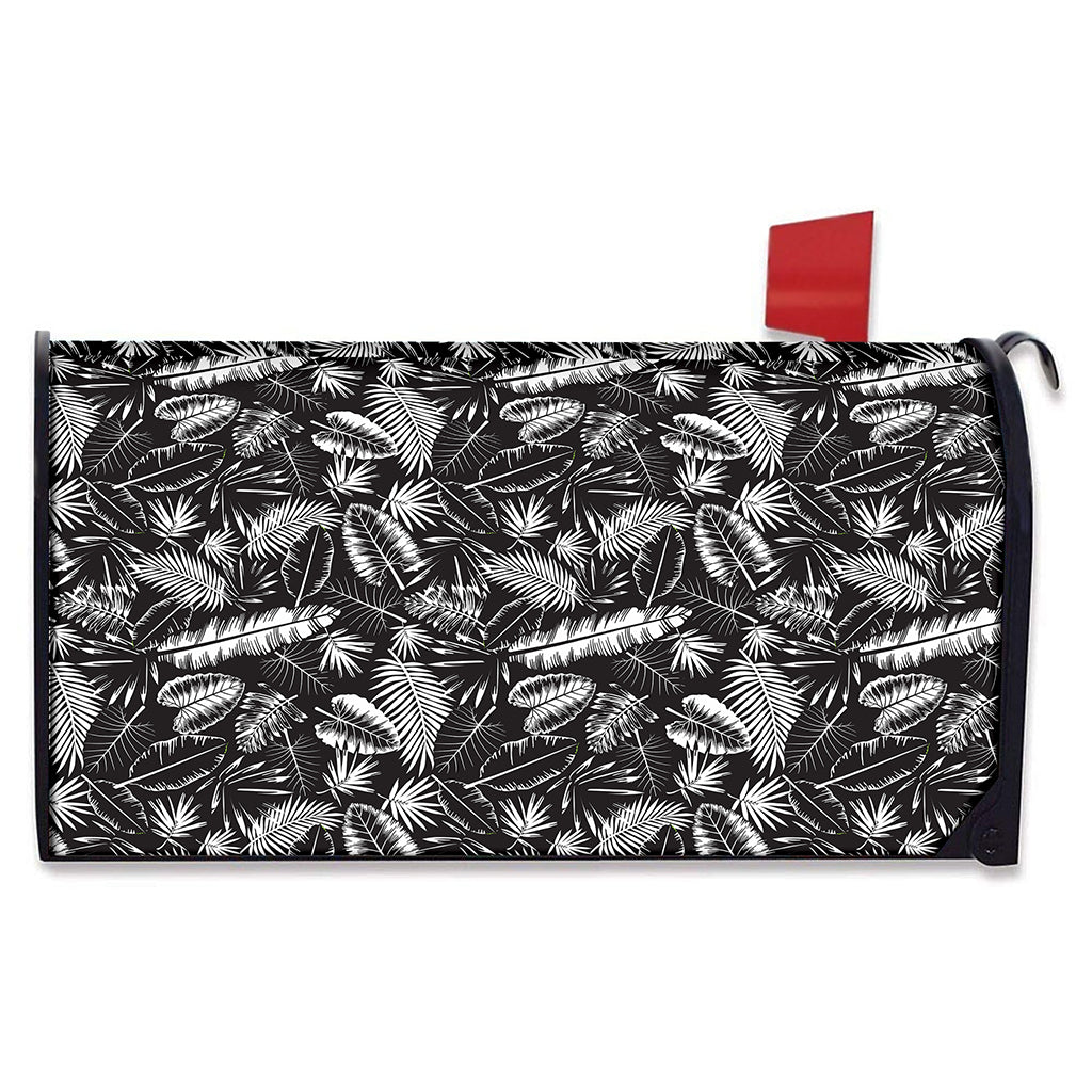 Black And White Tropical Palm Leaf Print Mailbox Cover