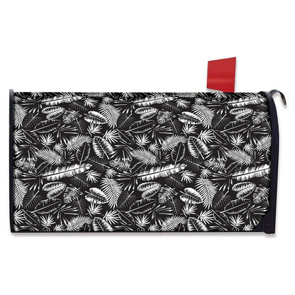 Black And White Tropical Palm Leaf Print Mailbox Cover