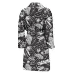 Black And White Tropical Palm Leaf Print Men's Bathrobe