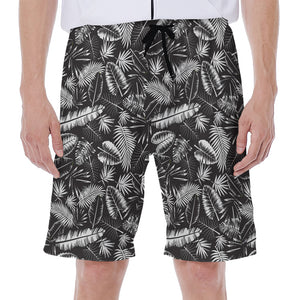 Black And White Tropical Palm Leaf Print Men's Beach Shorts