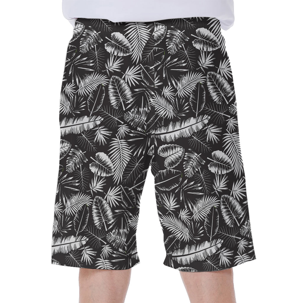 Black And White Tropical Palm Leaf Print Men's Beach Shorts