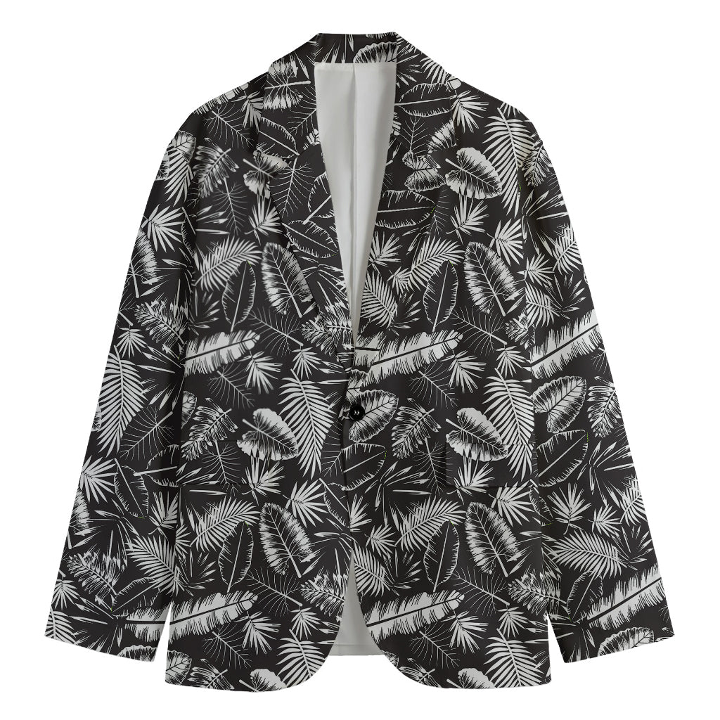 Black And White Tropical Palm Leaf Print Men's Blazer