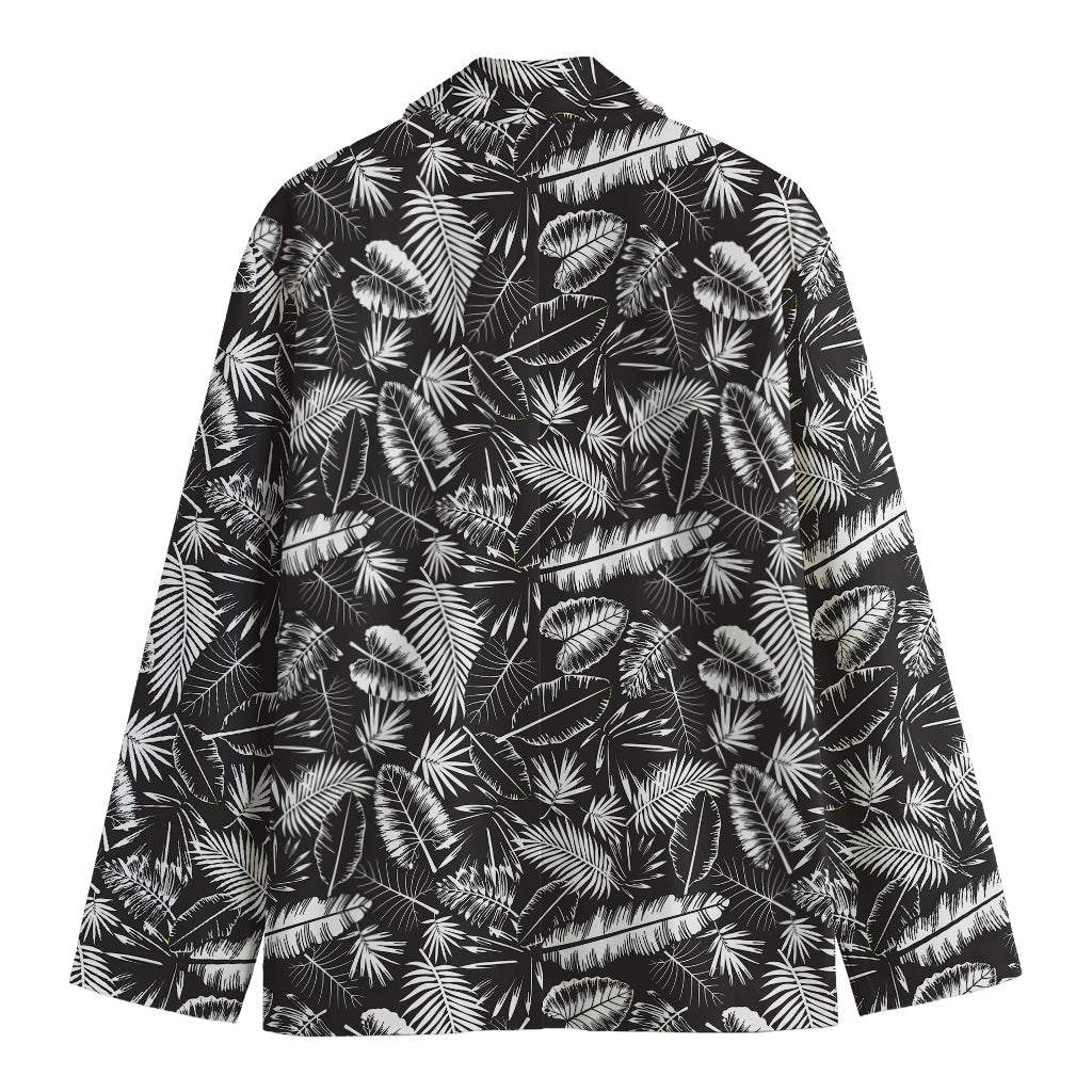 Black And White Tropical Palm Leaf Print Men's Blazer
