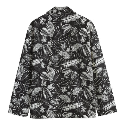 Black And White Tropical Palm Leaf Print Men's Blazer