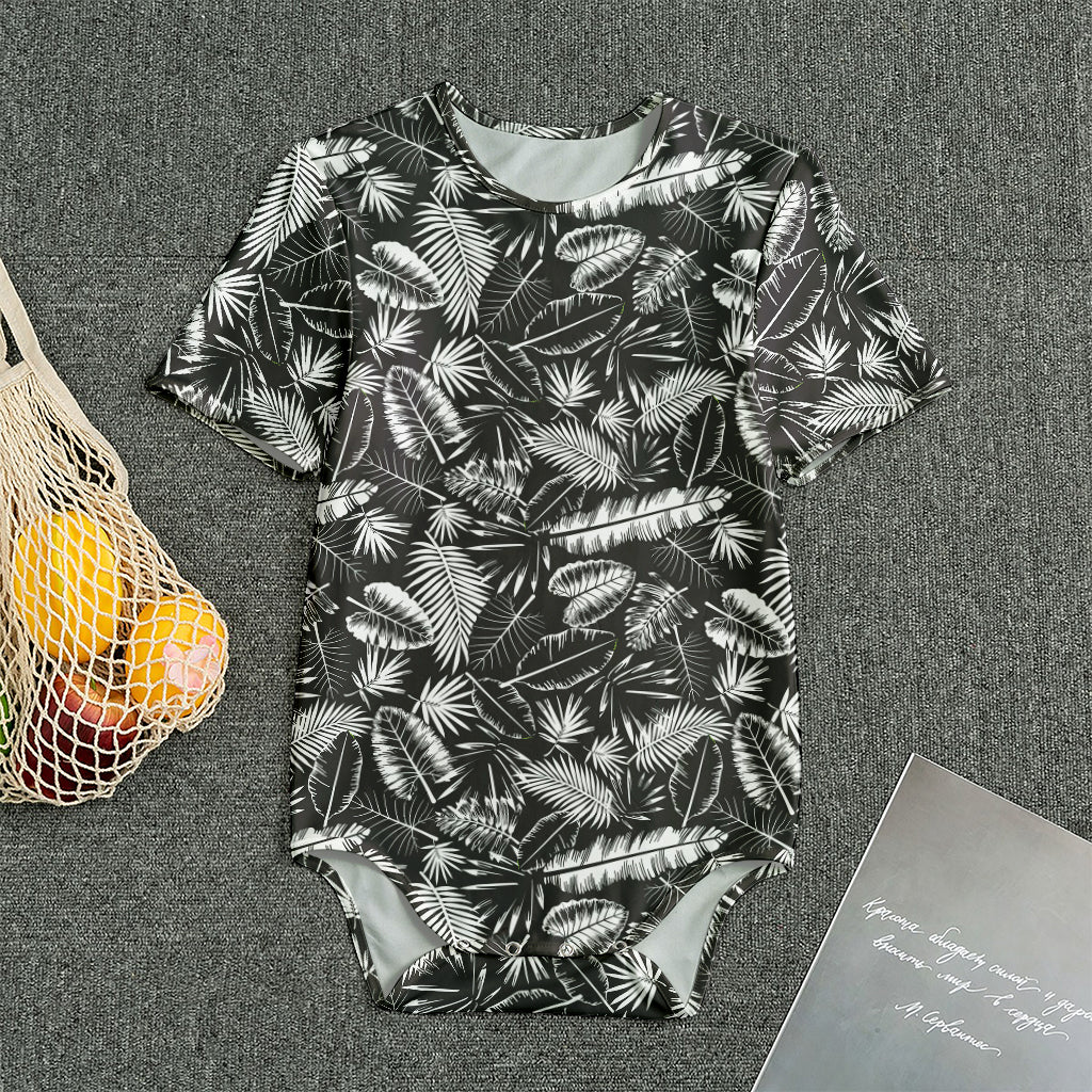 Black And White Tropical Palm Leaf Print Men's Bodysuit