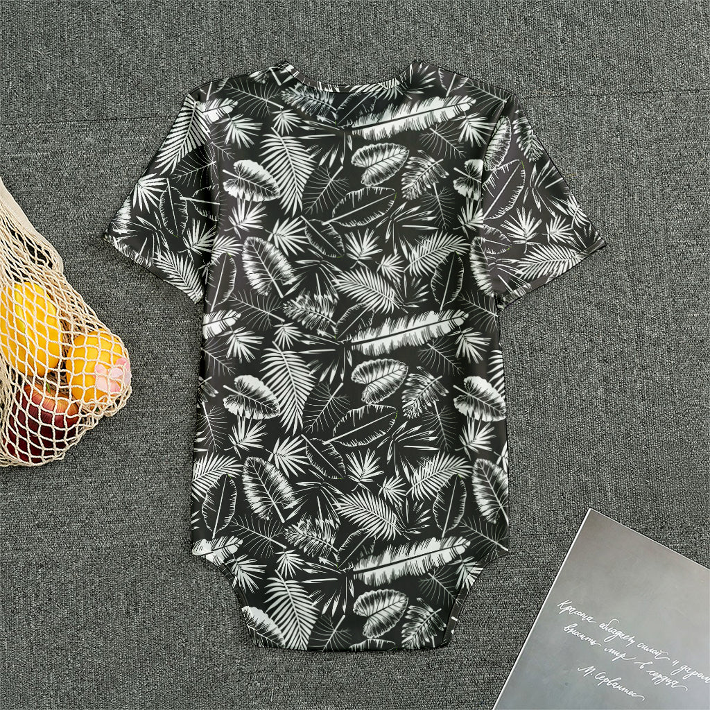 Black And White Tropical Palm Leaf Print Men's Bodysuit