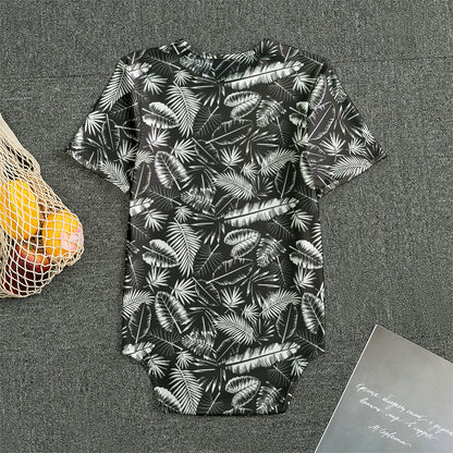 Black And White Tropical Palm Leaf Print Men's Bodysuit