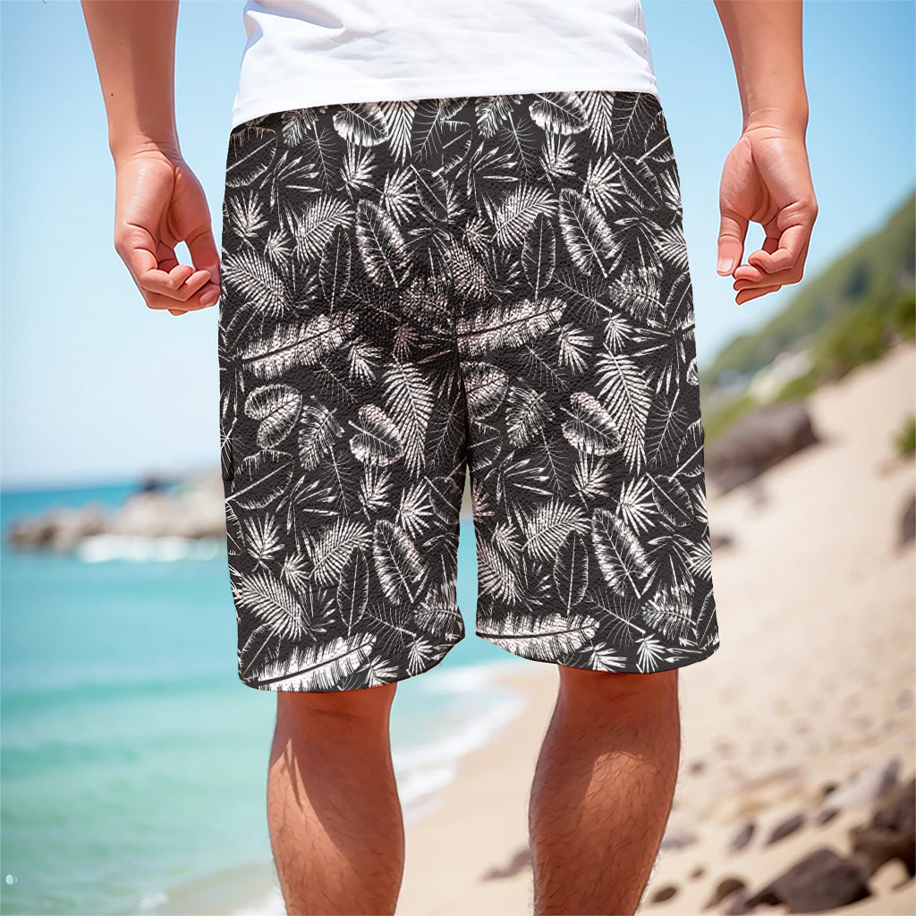 Black And White Tropical Palm Leaf Print Men's Cargo Shorts