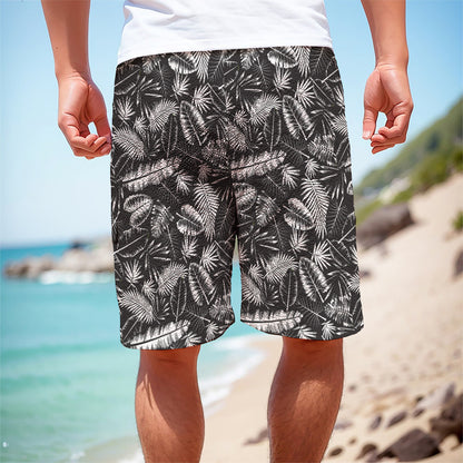 Black And White Tropical Palm Leaf Print Men's Cargo Shorts