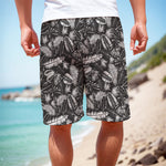 Black And White Tropical Palm Leaf Print Men's Cargo Shorts