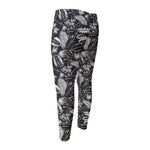 Black And White Tropical Palm Leaf Print Men's Compression Pants