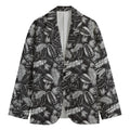 Black And White Tropical Palm Leaf Print Men's Cotton Blazer