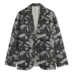 Black And White Tropical Palm Leaf Print Men's Cotton Blazer