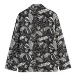 Black And White Tropical Palm Leaf Print Men's Cotton Blazer