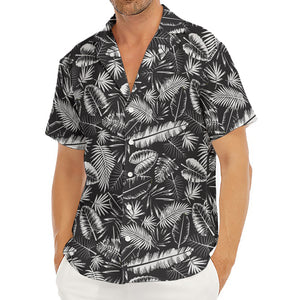 Black And White Tropical Palm Leaf Print Men's Deep V-Neck Shirt