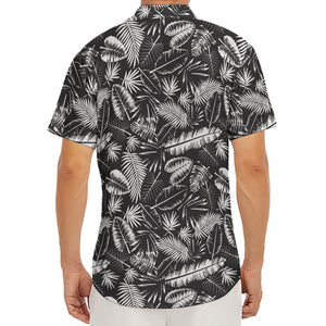 Black And White Tropical Palm Leaf Print Men's Deep V-Neck Shirt