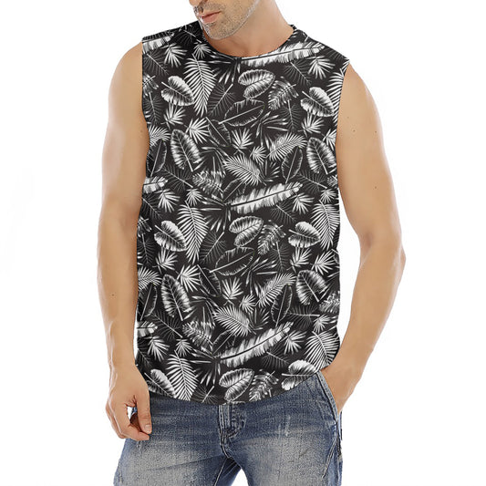 Black And White Tropical Palm Leaf Print Men's Fitness Tank Top