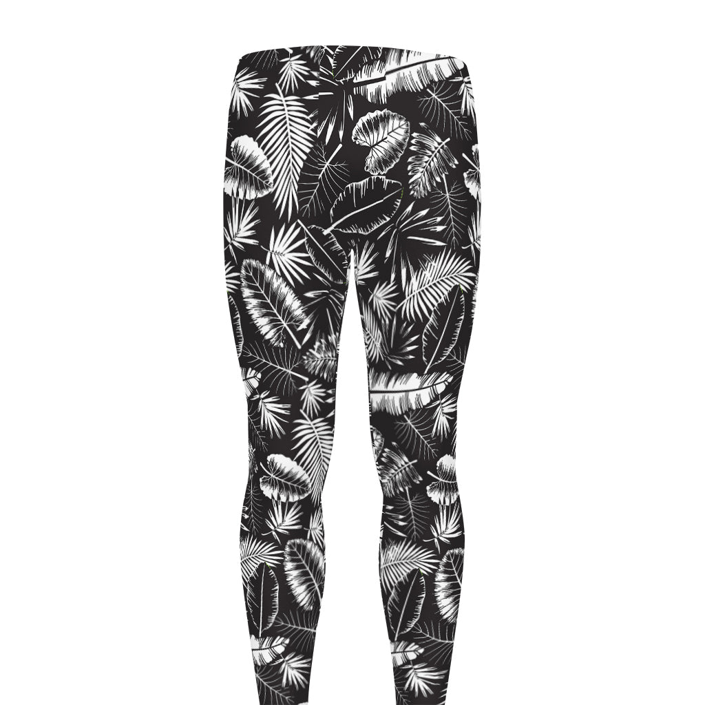 Black And White Tropical Palm Leaf Print Men's leggings
