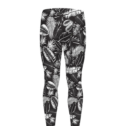 Black And White Tropical Palm Leaf Print Men's leggings