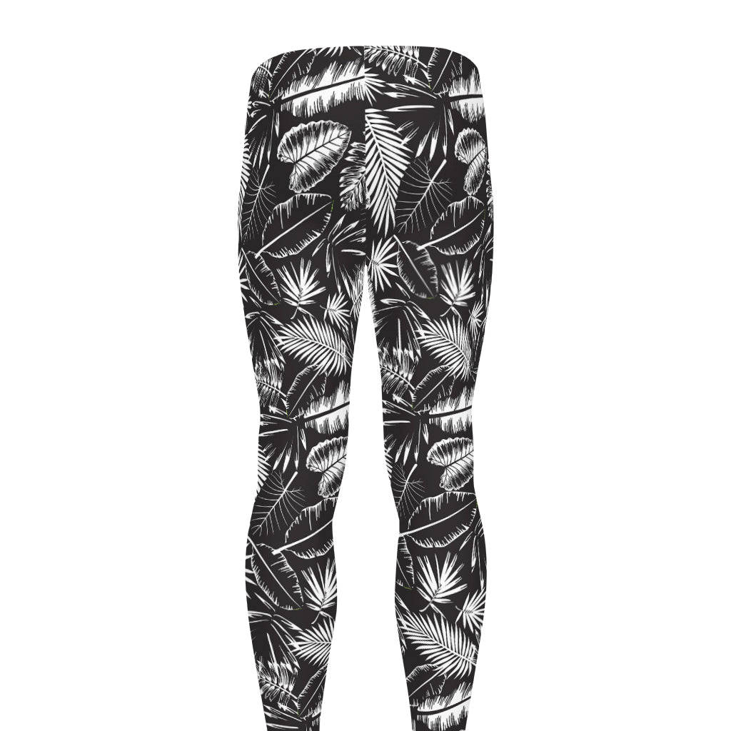 Black And White Tropical Palm Leaf Print Men's leggings