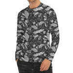 Black And White Tropical Palm Leaf Print Men's Long Sleeve Rash Guard