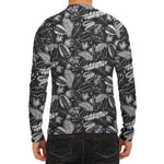 Black And White Tropical Palm Leaf Print Men's Long Sleeve Rash Guard