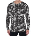 Black And White Tropical Palm Leaf Print Men's Long Sleeve T-Shirt