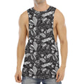 Black And White Tropical Palm Leaf Print Men's Muscle Tank Top