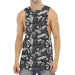 Black And White Tropical Palm Leaf Print Men's Muscle Tank Top
