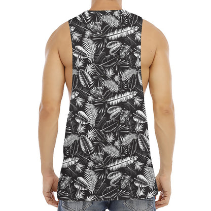 Black And White Tropical Palm Leaf Print Men's Muscle Tank Top