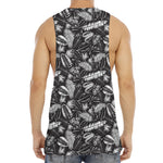 Black And White Tropical Palm Leaf Print Men's Muscle Tank Top