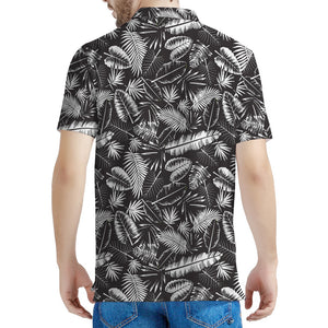 Black And White Tropical Palm Leaf Print Men's Polo Shirt