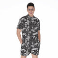 Black And White Tropical Palm Leaf Print Men's Romper