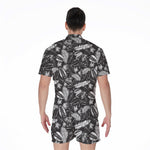 Black And White Tropical Palm Leaf Print Men's Rompers