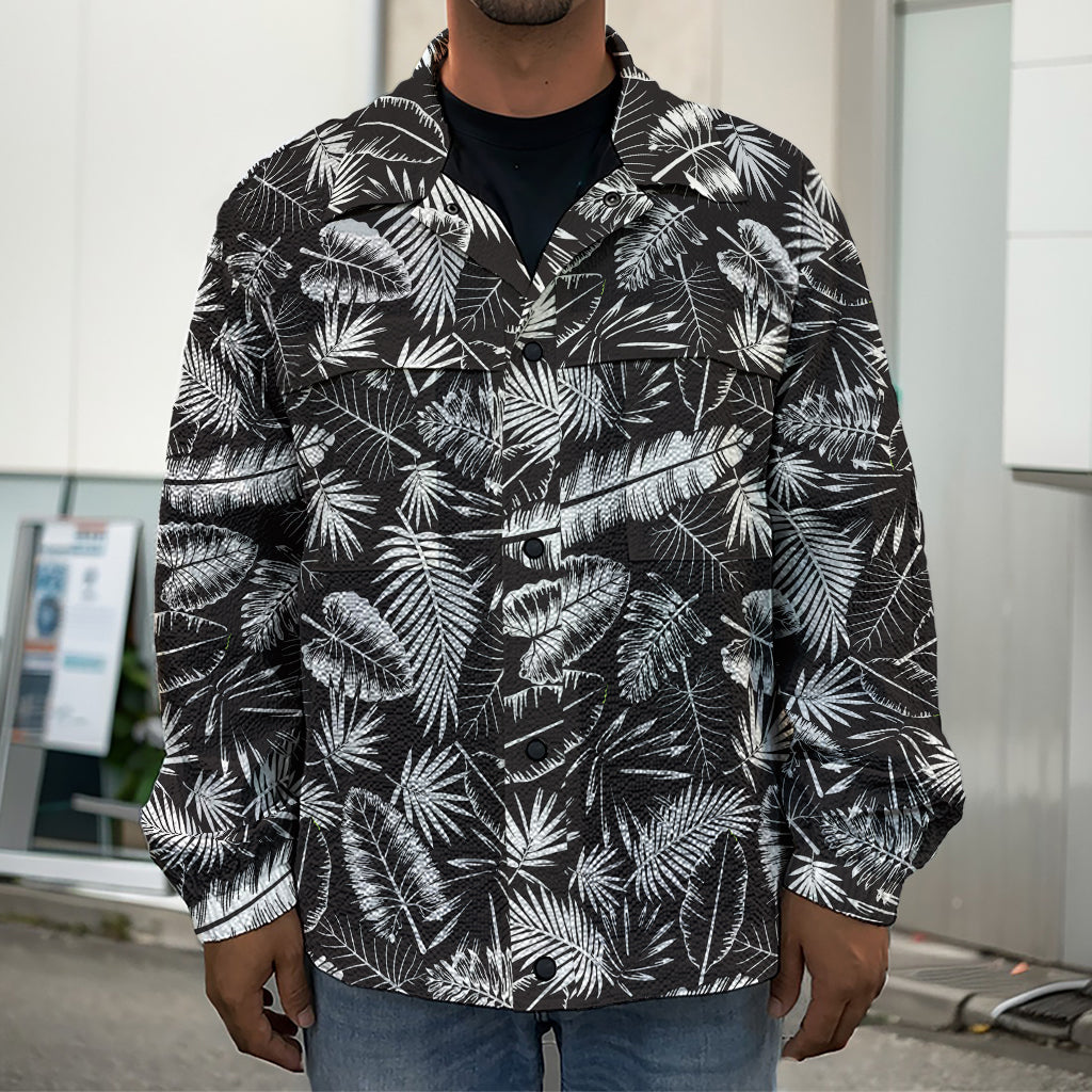 Black And White Tropical Palm Leaf Print Men's Shirt Jacket