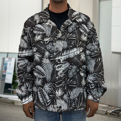 Black And White Tropical Palm Leaf Print Men's Shirt Jacket