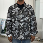 Black And White Tropical Palm Leaf Print Men's Shirt Jacket