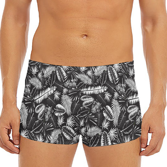 Black And White Tropical Palm Leaf Print Men's Short Boxer Briefs